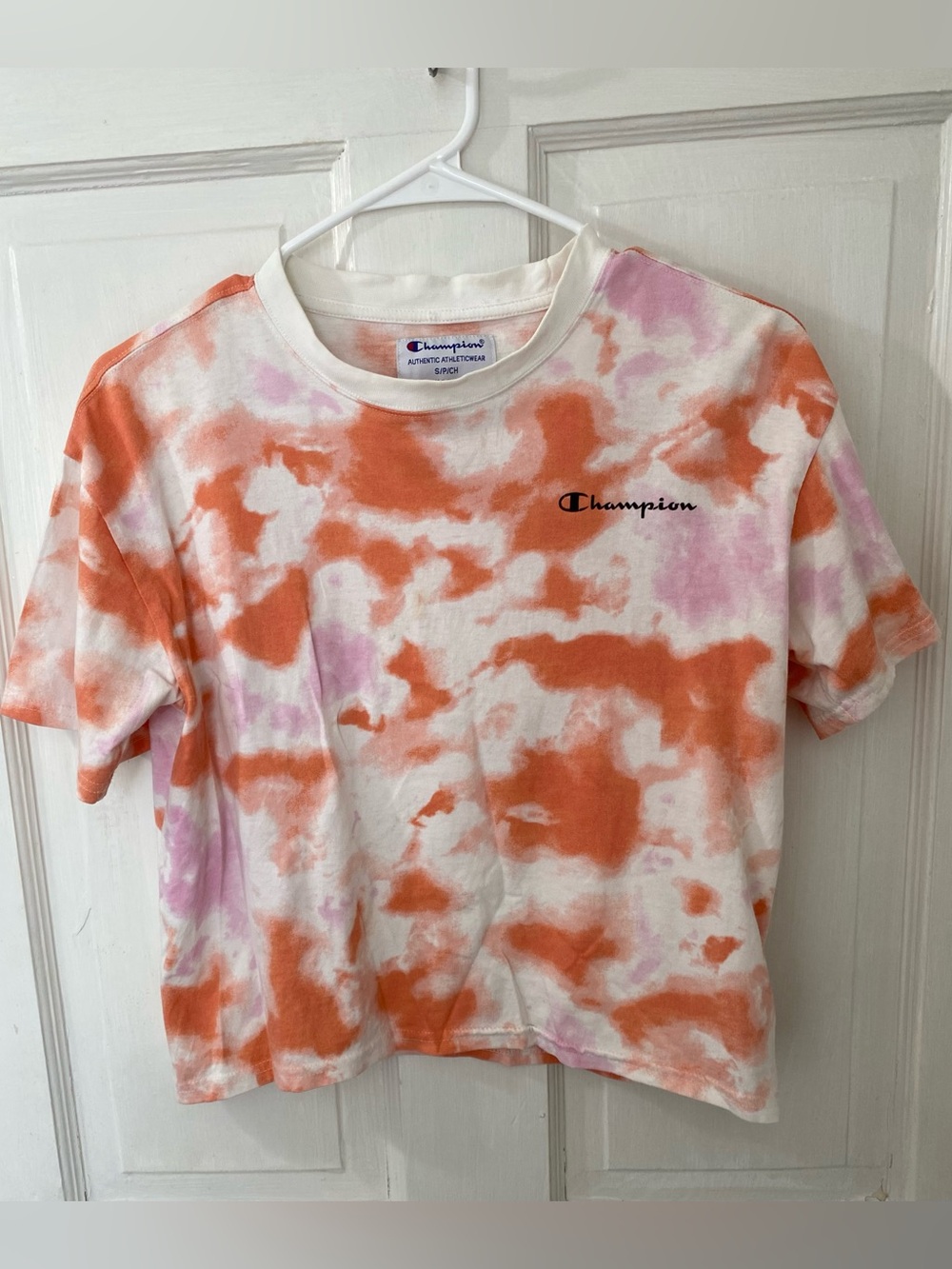 Champion Tie-Dye Cropped Tee in Orange, Pink & Cream